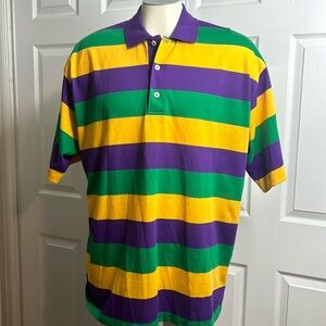 Striped Purple, Green, and Yellow Polo Shirt